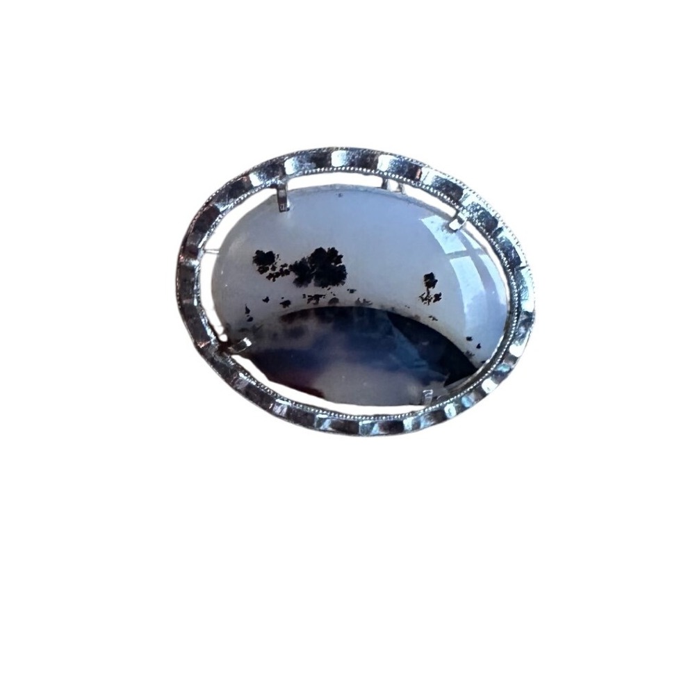 Vintage Sterling Silver Scenic Dendritic Agate Brooch Pin Nature‎ Art